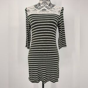 Pinkblush Olive and White Half Sleeve Striped Mini Dress Size Womans Small